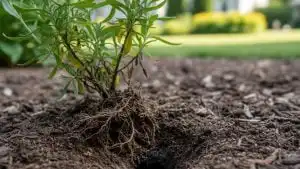 Plant roots that lift slightly because of tunneling under them