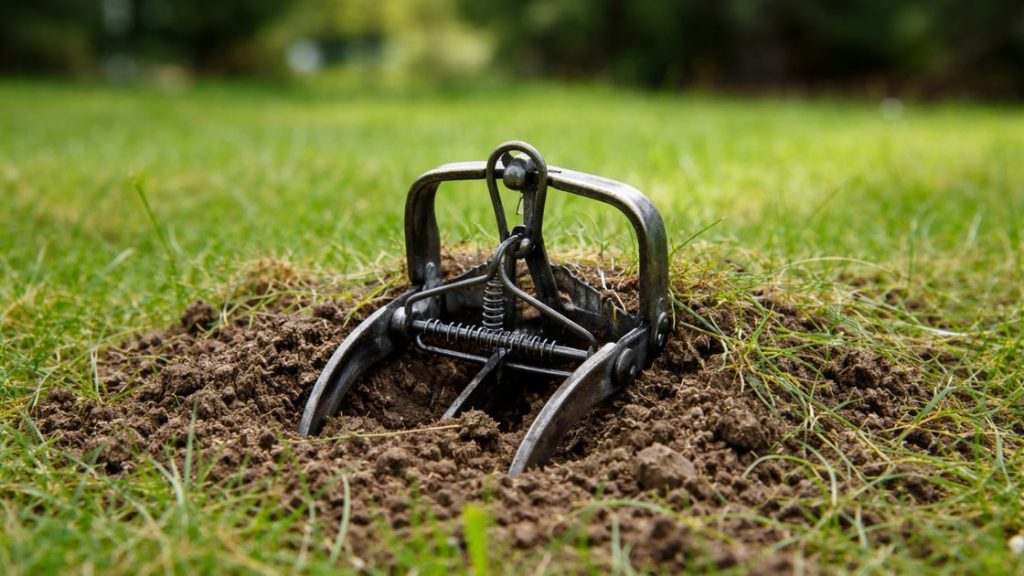 Cover the trap lightly with grass or soil Cover the trap lightly with grass or soil