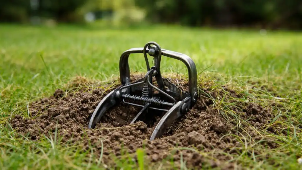 Cover the trap lightly with grass or soil